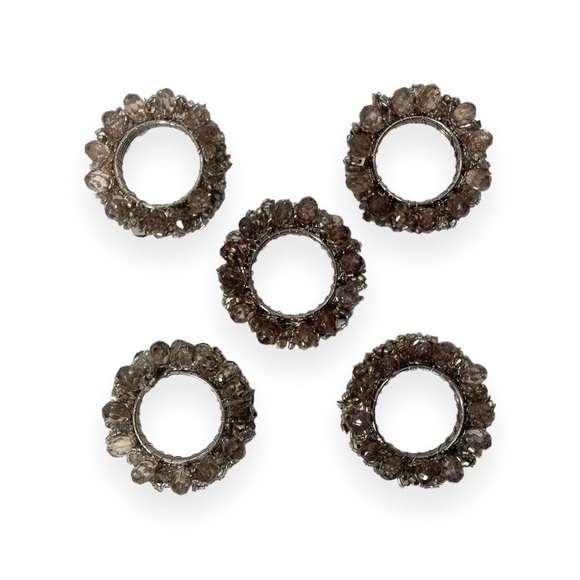 Beaded Napkin Rings Set of‎ 5 Taupe Smokey Light Brown - Picture 6 of 9